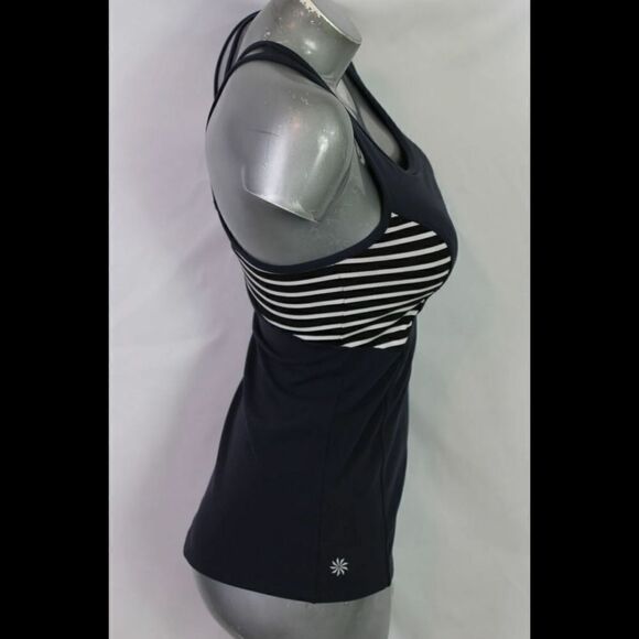 Athleta Stripe Support Tank Navy Blue White Built in Bra Top size XS Women's. - Picture 4 of 10